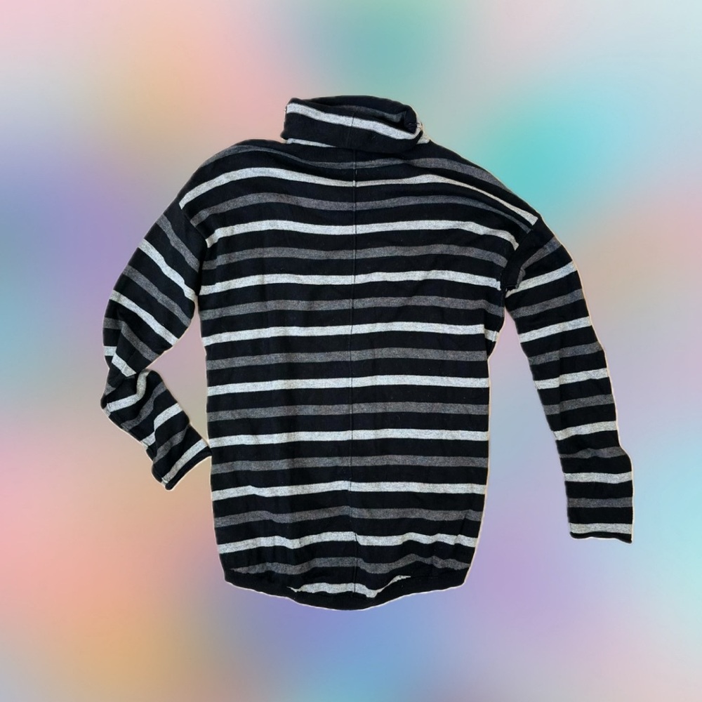 dkny y2k cotton cashmere turtleneck - black gray striped lightweight knit M euc